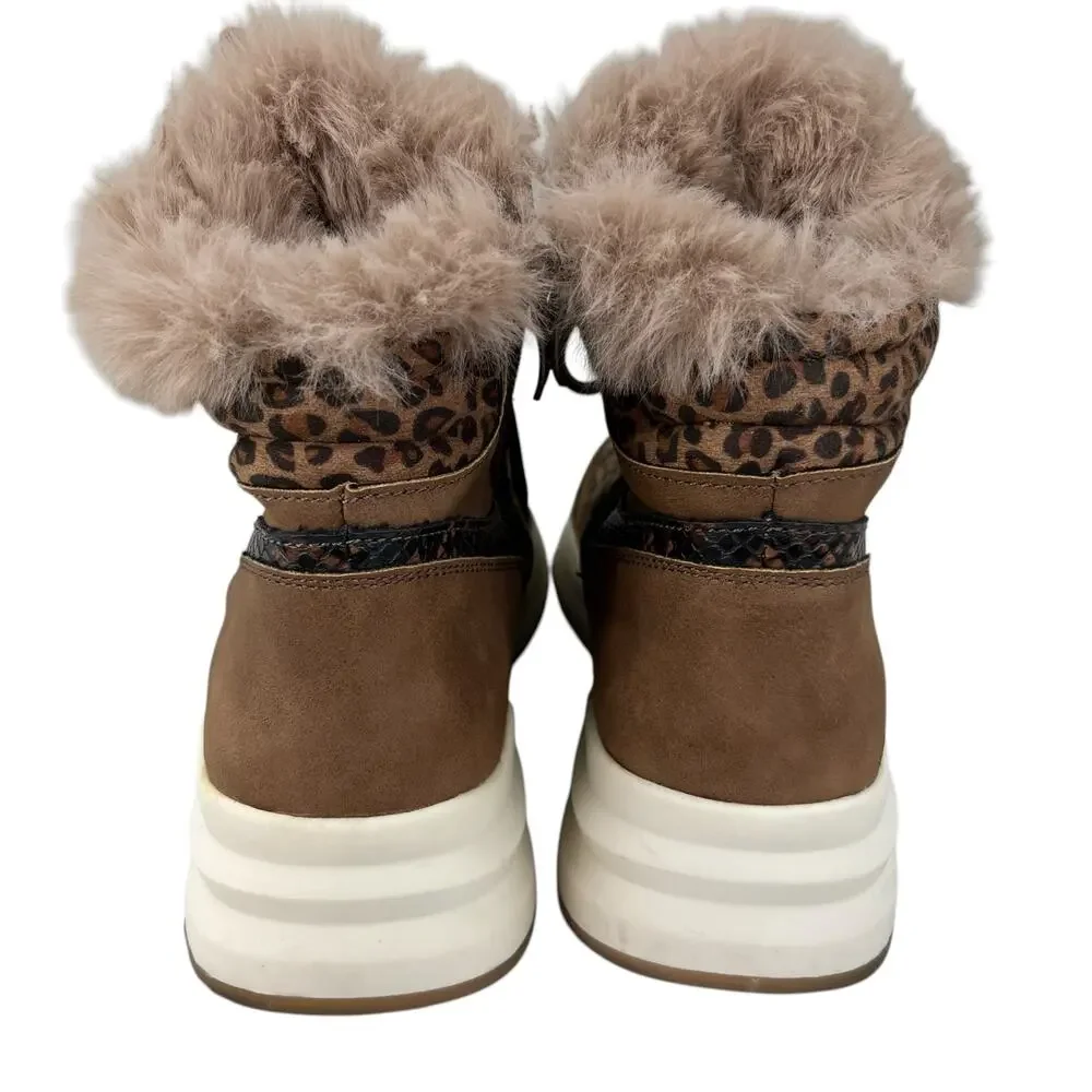 Patrizia by Spring Step Sneaker Booties Lace Up 39 Animal Print Side Zip 8.5